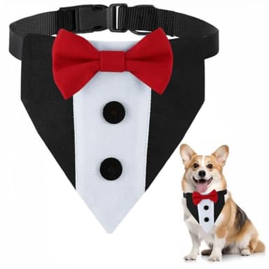 Medium Dog Tuxedo, Tux Suit Dog Wedding Outfit Bandana with Bow Tie Collars for Small Medium Large Pet Dogs, Red M - Image 1