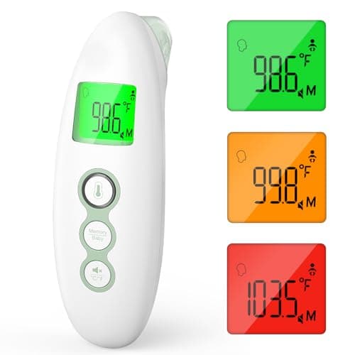 Momcozy Non-Contact Forehead and Ear Thermometer, Digital Infrared Thermometer for Adults and Children, with Child Mode, Fever Alarm Function, Mute and Memory Functions, Fast and Accurate Measurement - Image 1