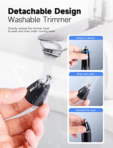 Rechargeable Ear and Nose Hair Trimmer - 2025 Professional Painless Eyebrow & Facial Hair Trimmer for Men Women, Powerful Motor and Dual-Edge Blades for Smoother Cutting Black - Image 5