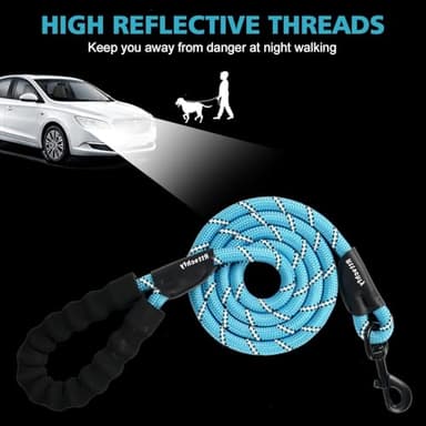 Rttochfy Rope Dog Leash 2/4/5/6/8/10 FT with Comfortable Padded Handle and Highly Reflective Threads for Small Medium and Large Dogs Heavy Duty (1/2"-5 FT, Blue) - Image 4