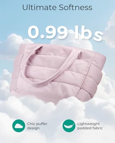 BAGSMART Tote Bag for Women, Lightweight Puffy Tote Bag with Compartments Shoulder Bag Handbag Quilted Shoulder Bag Handbag for Travel, Work, Beach, Gym, Shop (Pink) - Image 5