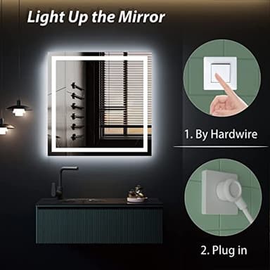 ODDSAN 30 x 30 Lighted LED Bathroom Mirror for Wall, Square Vanity Mirror with Lights, Dimmable, Anti-Fog, Shatter-Proof, Memory, ETL Listed (Front Lights + Backlit) - Image 5