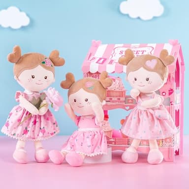 Onetoo First Baby Dolls Plush Rag Doll Soft Baby Toy Girls Sleeping Cuddle Buddy Doll Wear Pink Dress 14" - Image 8