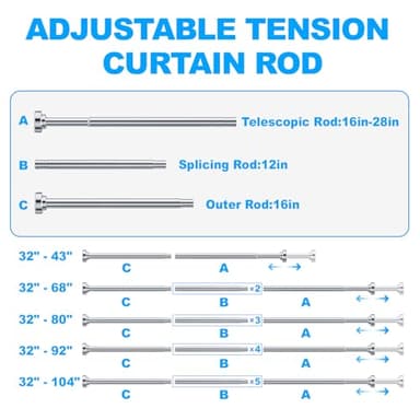 TEECK Shower Curtain Rod, 32-80 inch Adjustable Spring Tension Curtain Rod, Never Rust Anti-Slip Shower Curtain Rod for Bathroom, No Drilling, Never Collapse, Easy to Use, Silver - Image 7