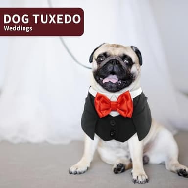 Small Dog Tuxedo Dog Suit and Tie Dog Wedding Bandana Adjustable Collar Red Bowtie Dog Parties Birthday Bandana Boy Girl Dog Formal Costume Wedding Outfit for Small Dogs Yorkie,Toy Poodle IKIPUKO - Image 5