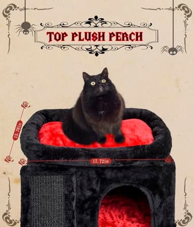 SYANDLVY Gothic Cat Tree with Coffin Bed for Indoor Cats, Cat Tower with Scratching Post, Modern Activity House for Large Cats, Condo with Board, Kittens Cave - Image 6