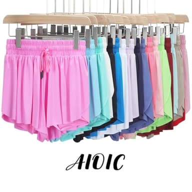 Girls Butterfly Shorts Kids Flowy Short 2-in-1 Girl's Skirts Athletic Skorts with Pocket Bright Pink - Image 4