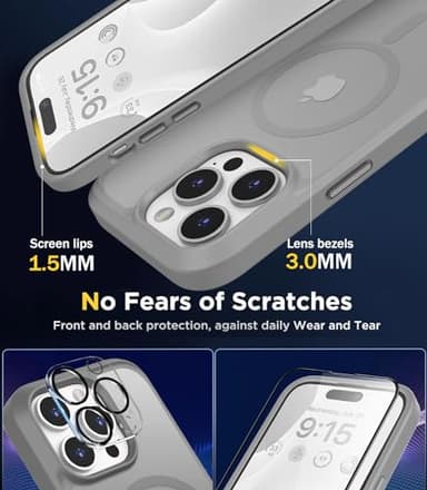 BossKiss Compatible with iPhone 15 Pro Case, [Compatible with Magsafe] [Screen+Camera Protector] Magnetic Translucent Matte Women Men Girl Protective Cover for iPhone 15 Pro 6.1", Titanium Gray - Image 5