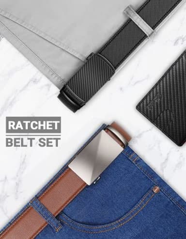 Zitahli Ratchet Belt for Men - 2 Packs Leather Mens belt For Gift Men Dress and Casual,Trim to Fit Size 34"-48" - Image 2