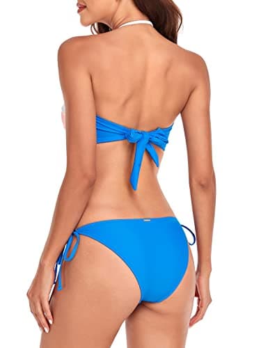 RELLECIGA Womens Bandeau Bikini Set Removable Straps Brazilian High Cut Bathing Suits(White+Navy Blue,XLarge) - Image 7