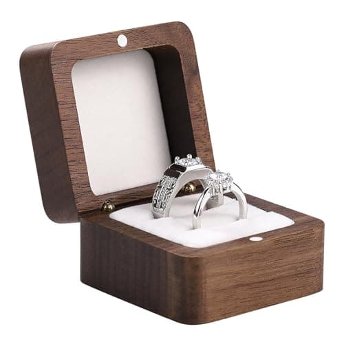 Etercycle Engagement Ring Box, Handmade Wooden Square Wedding Jewelry Box, Small Wood Ring Bearer Box Double Slot Ring Case for Proposal Ceremony Anniversary(Double White) - Image 1