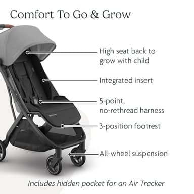 UPPAbaby Minu V3 Travel Stroller | Lightweight + Compact Design | One-Hand Fold + Unfold | from Birth + Overhead Compatible | Greyson (Charcoal Mélange/Carbon Frame/Saddle Leather) - Image 5