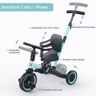 newyoo Tricycles for 1-3 Year Olds, Toddler Bike, Birthday Gift and Toy for Boys and Girls, Toddler Tricycle with Parent Push Handle, Trike with Backrest and Safety Belt, Blue, TR007 - Image 4