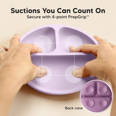 KeaBabies Suction Plates for Baby, Toddler - 3-Pack 100% Silicone Toddler Plates with Suction, Divided, BPA-Free Baby Led Weaning Essentials for Kids, Dishwasher, Microwave Safe, Durable (Amethyst) - Image 3