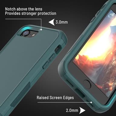 X-belmox Heavy Duty Phone Case for iPhone SE 2022 (3rd Gen) with Glass Screen Protector, 3 in 1 iPhone SE 2020 Case [Shockproof] Rugged Protective [Drop Proof] iPhone 7/8 case 4.7" - Dark Green - Image 4