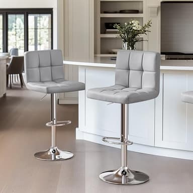 Yaheetech Bar Stools Set of 2, PU Leather Adjustable Barstools, Modern Counter Stools with Back and Footrest, Counter Height Barstools for Bar, Kitchen, Dining Room, Light Gray - Image 5