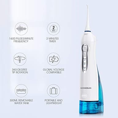 Hangsun Water Flossers for Teeth Cordless Rechargeable Dental Oral Irrigator Water Jet for Teeth Braces Care with 8 Jet Tips for Travel and Home Use (White) - Image 2