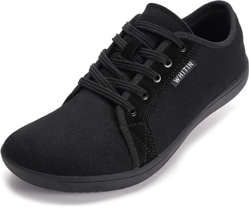 WHITIN Women's Canvas Minimalist Barefoot Shoes Low Top Wide Width Toe Box Zero Drop Sneaker Lace Up Size 9 Road Running Flat Lightweight Gym Fashion Nurse Tennis Walking Shoes Black 40 - Image 1