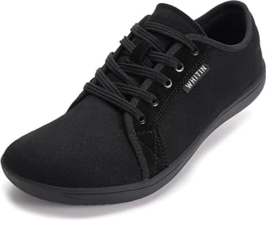 WHITIN Women's Canvas Minimalist Barefoot Shoes Low Top Wide Width Toe Box Zero Drop Sneaker Lace Up Size 9 Road Running Flat Lightweight Gym Fashion Nurse Tennis Walking Shoes Black 40 - Image 1