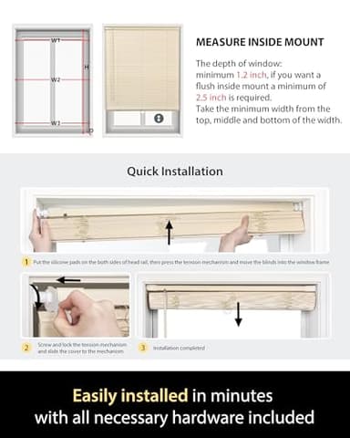 UNISHADES No Drill Blinds for Windows 1" Vinyl L-Shaped Slats Cordless Mini Blinds for Home, 28" W × 64" H Black - Image 6
