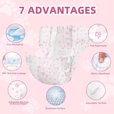 Disposable Dog Diapers Female 90 Count Doggie Diapers for Female Dogs (Waist 10-16.5 in S) Super Absorbent Small Doggie Diapers for Heat Excitable Urination or Incontinence - Pink - Image 3