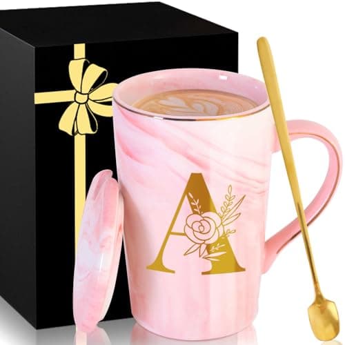 Personalized Ceramic Women Coffee Mug Tea Cup with Lid Heavy Pretty Large Pink Customized Cool Cute Women Birthday Christmas Gift for Her Wife Mother Day Grandma Girlfriend Friend Friendship Unique,A - Image 1