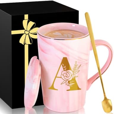 Personalized Ceramic Women Coffee Mug Tea Cup with Lid Heavy Pretty Large Pink Customized Cool Cute Women Birthday Christmas Gift for Her Wife Mother Day Grandma Girlfriend Friend Friendship Unique,A - Image 1