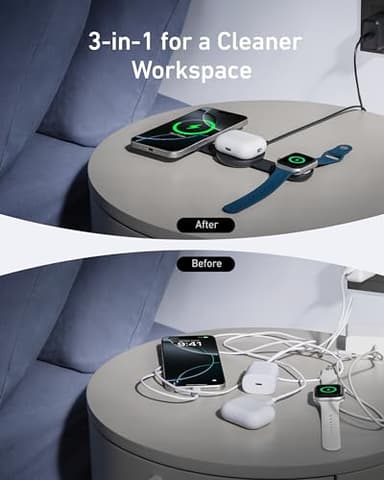 Anker MagSafe Compatible MagGo UFO 3-in-1 Charger, iPhone 17 Wireless Charging Station, 15W Qi2 Certified, Foldable Travel Charging Pad, for iPhone 17/16/15/14, AirPods, Apple Watch (Not a Power Bank) - Image 5