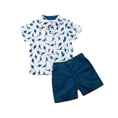 fhutpw Baby Toddler Boy Outfits 2T 3T 4T 5T Clothes Summer Kids Pattern Short Sleeve Button Down Shirt & Shorts Set - Image 1