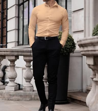 EOUOSS Men’s Muscle Fit Dress Shirts Athletic Slim Fit Long Sleeve Stretch Casual Button Down Shirt Light Orange Medium - Image 5