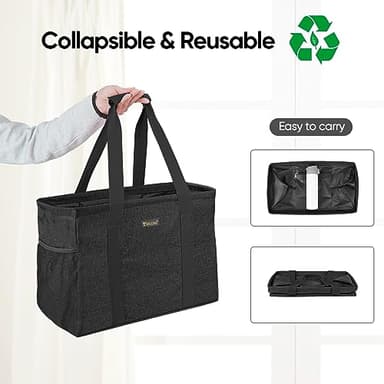 BALEINE Extra Large Utility Tote Bag with Wire Frame for Storage (Black, 16.5''x14''x10'') - Image 5