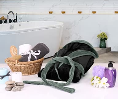 NY Threads Mens Hooded Fleece Bathrobe Plush Long Spa Robe Pack of 1, Large/X-Large, Black and Steel Grey - Image 6