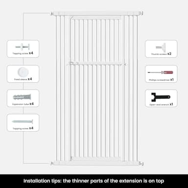 Gardner Pet 51"-87" Extra Tall Cat Gate for Doorway, 27.56"-37" Wide Included 4 Extension Kits, No Drilling Pressure Mount Kit Full Door Gate for Dogs (White, 51"-87" High) - Image 8
