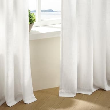Beige White Linen Curtains 108 Inches Long 2 Panels Set for Living Room Neutral Boho Thick Linen Textured Pinch Pleated Memory Shape Light Filtering Ceiling Semi Sheer Window Curtain Hook Rings Ivory - Image 7