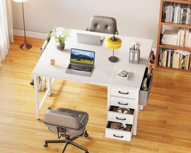 Casaottima 40-Inch Small Desk with 4 Fabric Drawers, Compact Study Desk for Students and Kids, Space-Saving Work Table for Bedroom or Small Spaces, White - Image 6