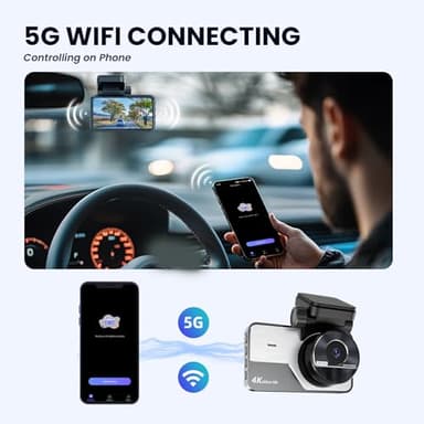 Dash Cam Front Rear, 4K/2.5K Full HD Dash Camera for Cars, Included 64GB Card, Built-in Wi-Fi Camera, Night Vision, 3” IPS Screen, 170°Wide Angle, WDR, 24H Parking - Image 4