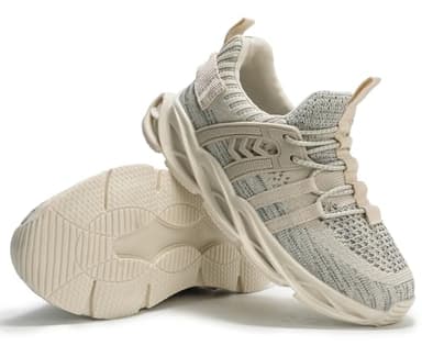 DADAWEN Boys Girls Lightweight Breathable Sneakers Kids Tennis Shoes Athletic Running Shoes for Toddler/Little Kid Beige US Size 10 M Toddler - Image 5