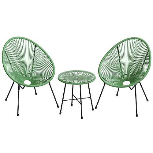 SONGMICS 3-Piece Outdoor Seating Acapulco Chair, Modern Patio Furniture Set, Glass Top Table and 2 Chairs, Indoor and Outdoor Conversation Bistro Set, Light Green UGGF011C01 - Image 1