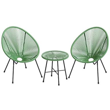 SONGMICS 3-Piece Outdoor Seating Acapulco Chair, Modern Patio Furniture Set, Glass Top Table and 2 Chairs, Indoor and Outdoor Conversation Bistro Set, Light Green UGGF011C01 - Image 1