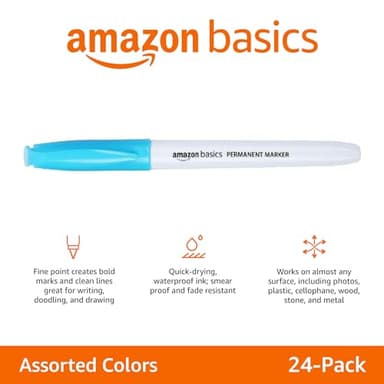 Amazon Basics Fine Tip Point Permanent Markers for Office, School, and Home Use, Assorted Colors, 24 Pack - Image 4
