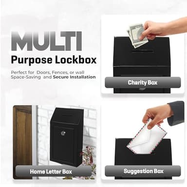 Metal Donation Box-Suggestion Box with Slot and lock-Cash Lock box for Money-Secure Drop Box-Comment and ballot voting box-comes with pre-drilled holes for easy wall mounting 10 X 6 X 2.5"(Black) - Image 6