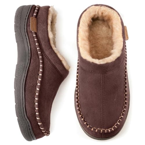 Zigzagger Men's Slip On Moccasin Slippers, Indoor/Outdoor Warm Fuzzy Comfy House Shoes, Fluffy Wide Loafer Slippers,Coffee, 10.5 D(M) US - Image 1
