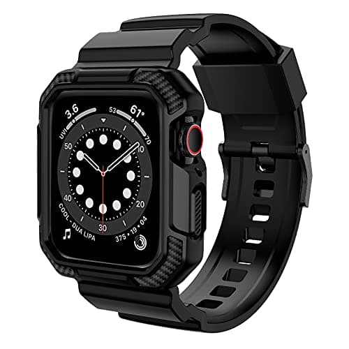 OROBAY Rugged Band Compatible with Apple Watch Band 45mm/44mm/42mm with Case, Shockproof Strap for iWatch SE3 SE2 SE Series 9/8/7/6/5/4/3/2/1 with Bumper Case Cover Men Women, Matte Black - Image 1