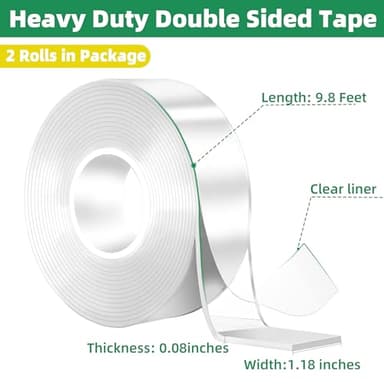 YMHB Double Sided Tape Heavy Duty, Nano Tape Double Sided Mounting Tape(2 Rolls, Total 19.6FT), Removable Transparent Adhesive Tape, Clear Two Sided Poster Wall Tape Strips for Home Office - Image 2