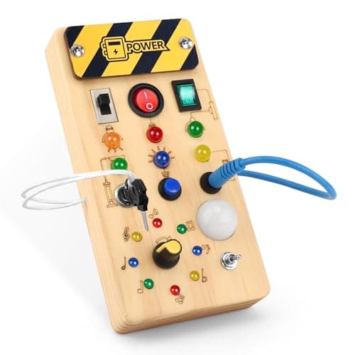 wakeInsa Busy Board with led Light， Sorting Sensory Travel Toys for Toddlers 1-3， Wooden Toddler Busy Board Montessori Toys for 1+ Year Old - Image 1