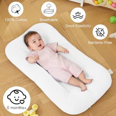 Baby Lounger for Newborn, Bionic Design Baby Lounger, Soft Organic Cotton Breathable Lounger for Infants 0-18 Months (White) - Image 2