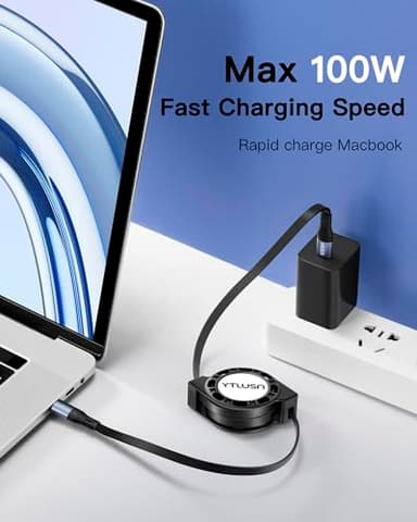 Retractable USB C Cable 100W, [2Pack 4Ft] LED USB C to USB C Cable 5A Fast Charging Cable,Type C to Type C Charger Cord,USB C Cord for iPhone 17/16/15/Pro/Pro Max/Plus iPad MacBook Galaxy Pixel PS5 - Image 4