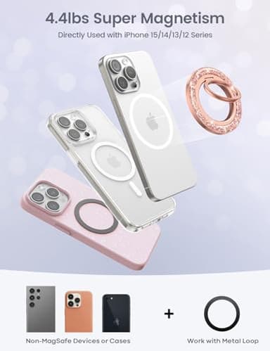 Lamicall Magnetic Twinkle Ring for MagSafe Grip - Stylish Glitter for Mother, Magnet Phone Ring Finger Holder Stand, Upgrade Gear Hinge Mag Safe Accessories for iPhone 16 15 Pro Max, Rose Gold - Image 5