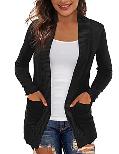 REDHOTYPE Womens Cardigans with Pockets Lightweight Open Front Black Cardigan for Women, Medium - Image 1