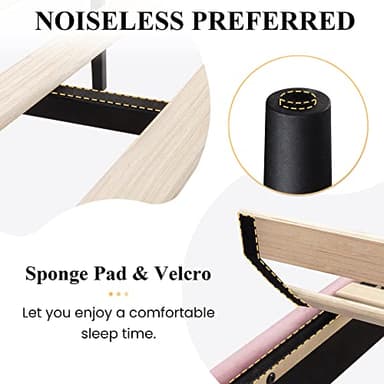 SHA CERLIN Queen Upholstered Platform Bed Frame with Adjustable Headboard/Vertical Channel Tufted Velvet Fabric/Wooden Slats Support/Mattress Foundation/Box Spring Optional/Pink - Image 7